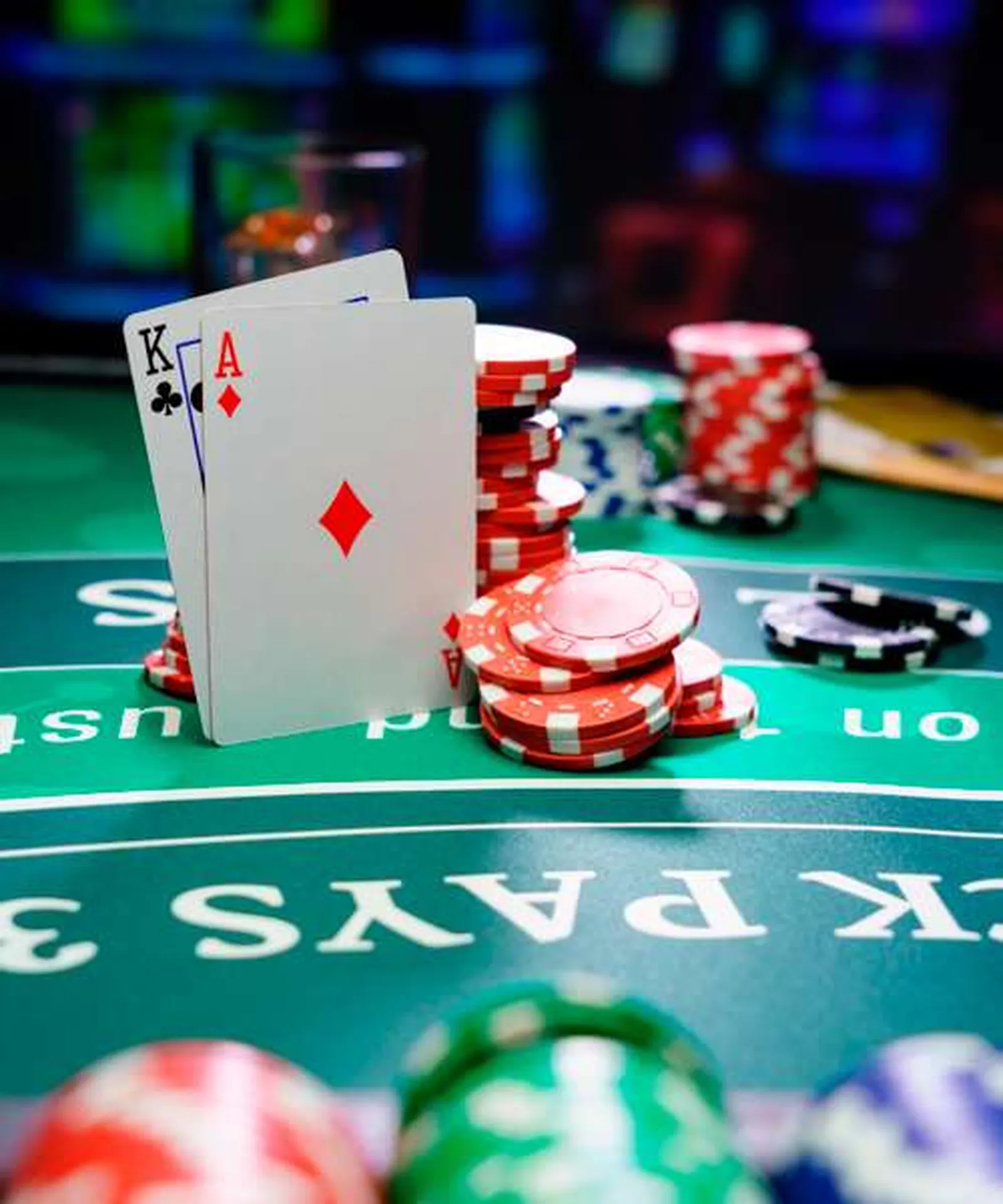 Blackjack cards and casino chips